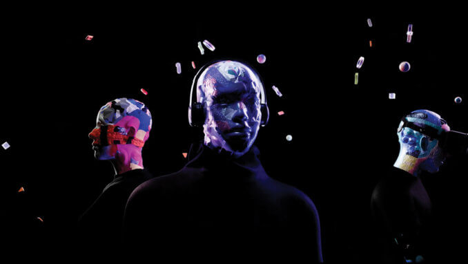 Digital illustration of three human figures with textured faces